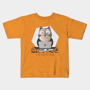 Meow-chine Learning, Brown Cat With Laptop Kids T-Shirt